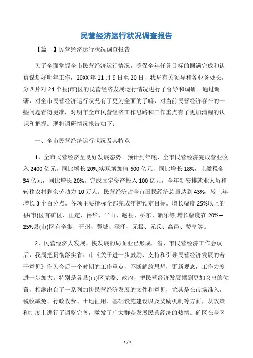 民营经济运行状况调查报告