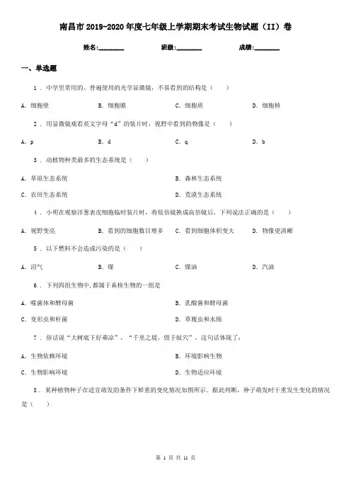 南昌市2019-2020年度七年级上学期期末考试生物试题(II)卷