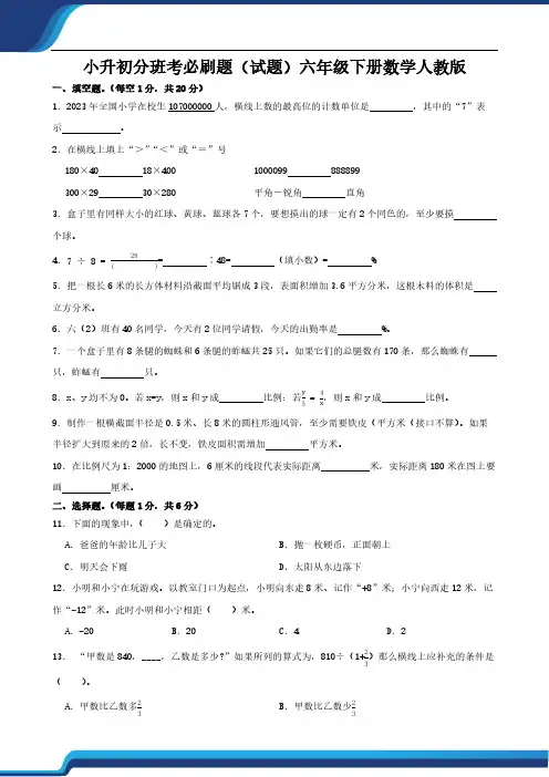 小升初分班考必刷题(试题)2023-2024学年六年级下册数学人教版(含答案)