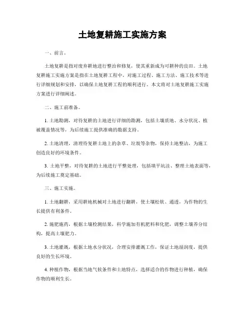 土地复耕施工实施方案