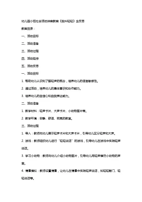 幼儿园小班社会活动详案教案《我叫轻轻》含反思