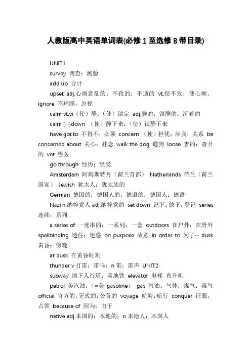 人教版高中英语单词表(必修1至选修8带目录)