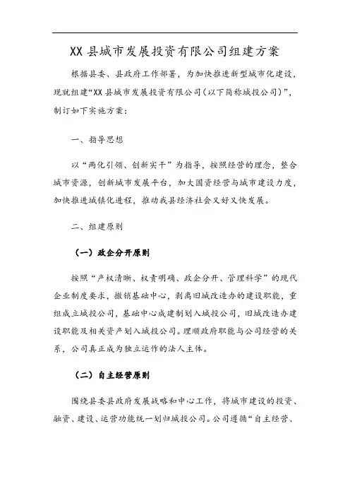 城市发展投资有限公司组建方案