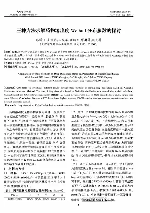 三种方法求解药物溶出度Weibull分布参数的探讨