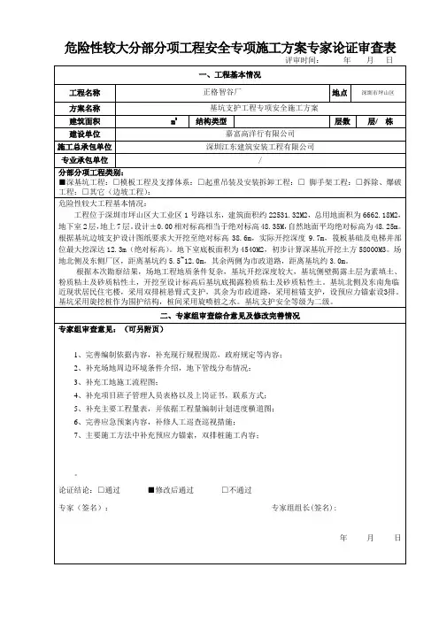危险性较大分部项工程安全专项施工方案评审记录