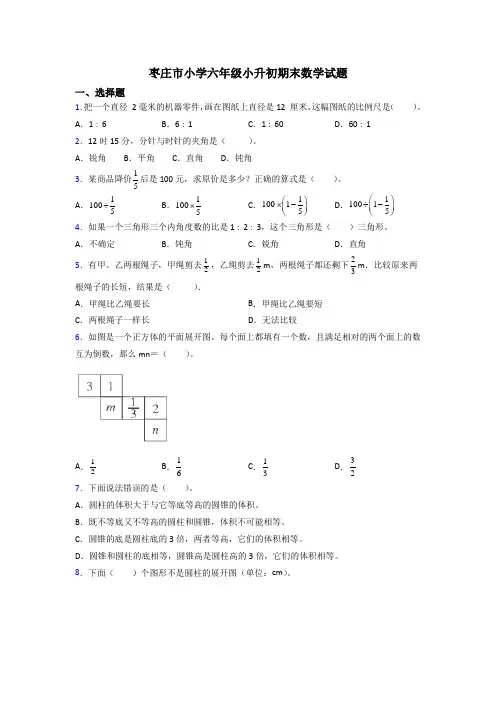 枣庄市小学六年级小升初期末数学试题