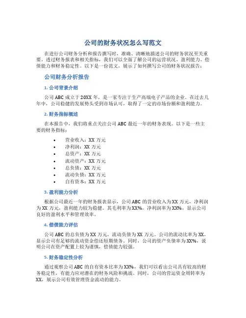 公司的财务状况怎么写范文