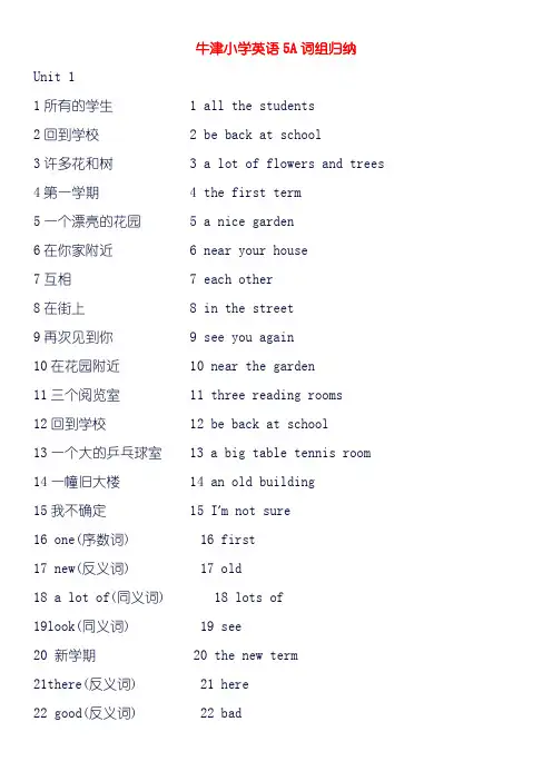 牛津小学英语5a词组归纳