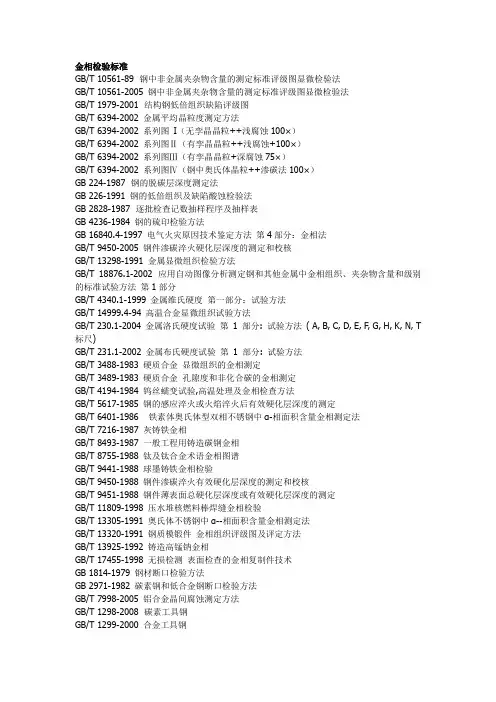 (完整版)金相检验标准汇总表