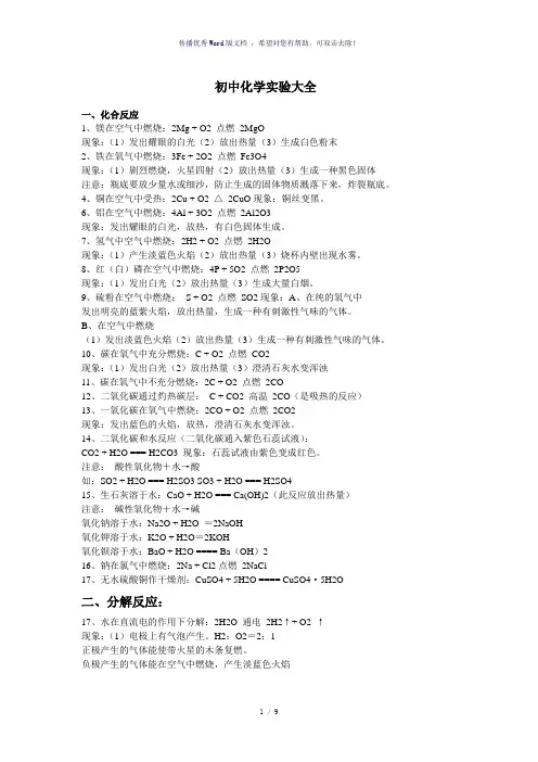 初中化学实验大全