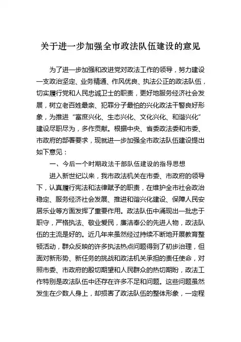 关于进一步加强全市政法队伍建设的意见