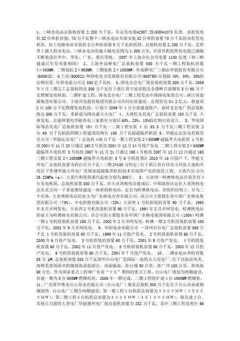 火电厂全国装机容量排行