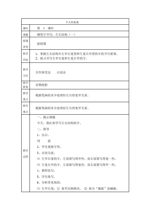五下钢笔字书写：左右结构(一)
