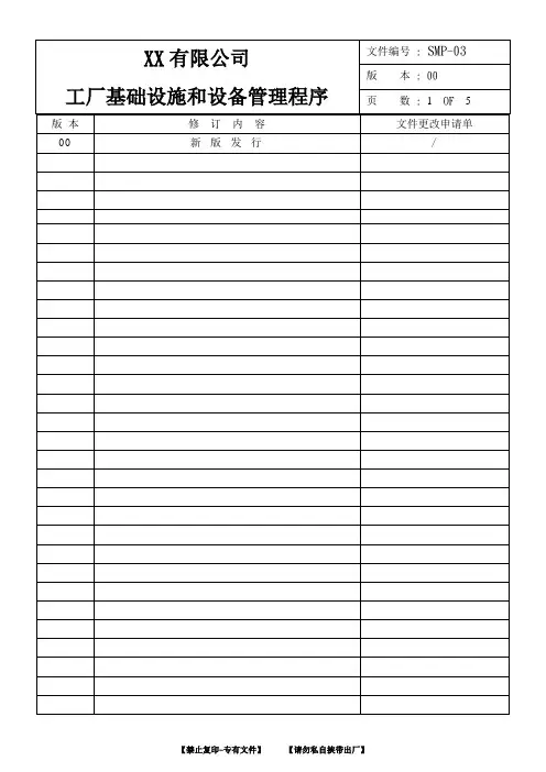 GMP及卫生管理体系专用程序：工厂基础设施和设备管理程序