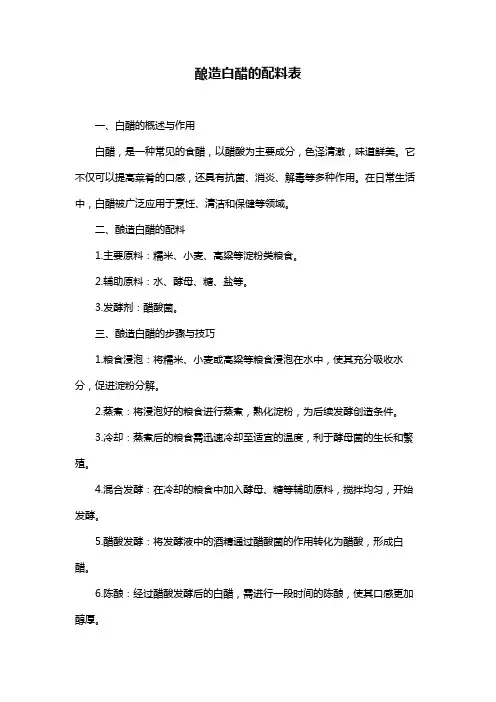酿造白醋的配料表