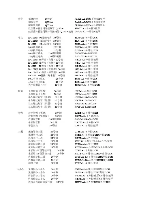 管道材料代码一览表