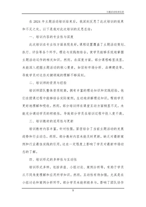 2024年主题活动培训反思