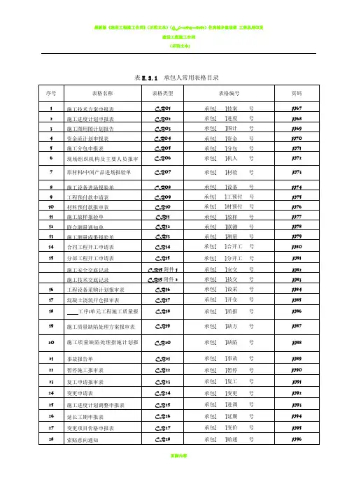 最新版水利水电工程施工、监理常用表格