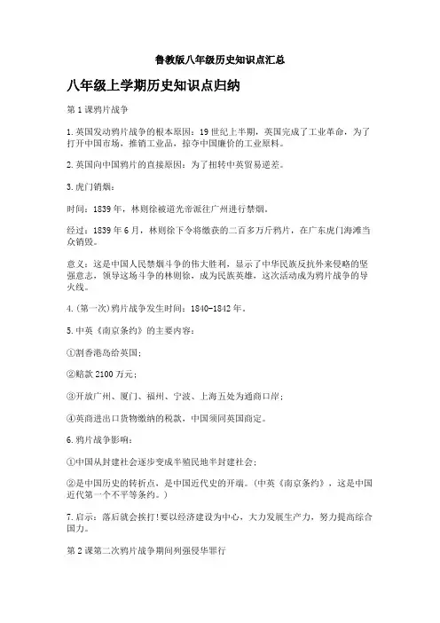 鲁教版八年级历史知识点汇总