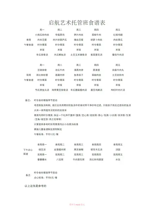 启航艺术托管班食谱表