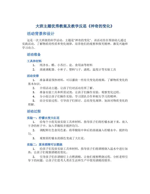 大班主题优秀教案及教学反思《神奇的变化》
