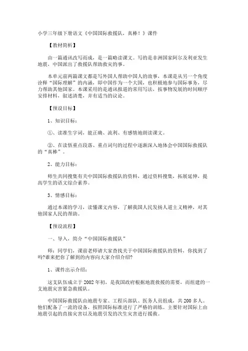小学三年级下册语文《中国国际救援队,真棒!》课件