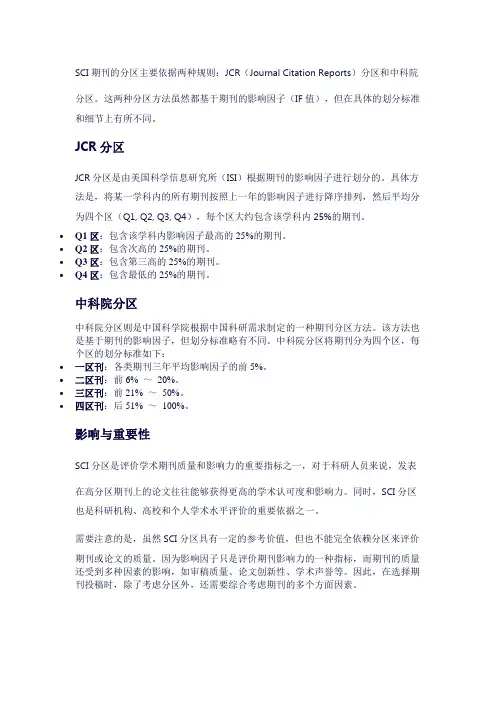 SCI期刊的分区