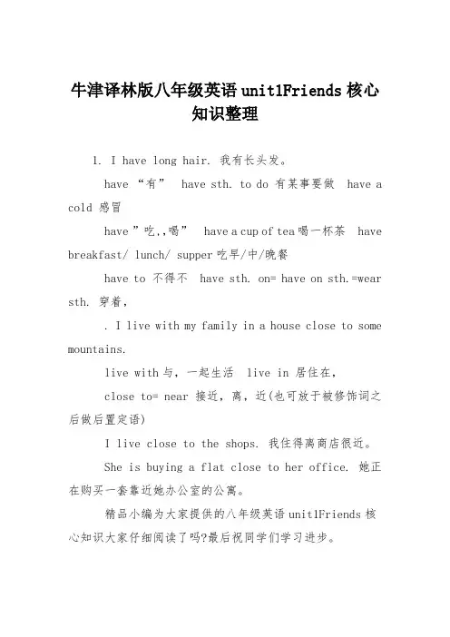 牛津译林版八年级英语unit1Friends核心知识整理
