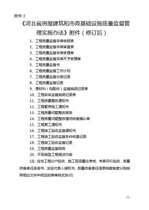 河北省工程质量监督用表格