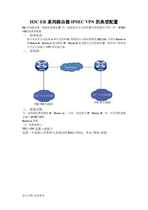 H3C-ER系列路由器IPSEC-VPN的典型配置