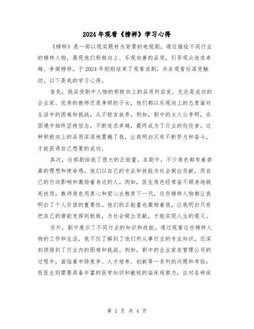 2024年观看《榜样》学习心得(2篇)