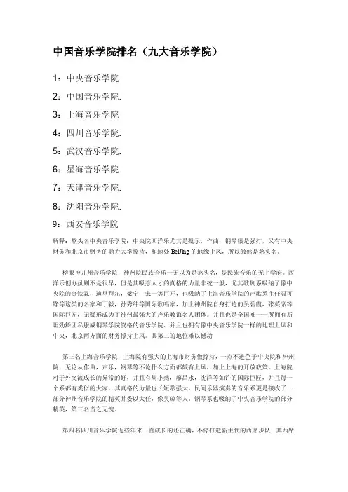 中国音乐学院排名