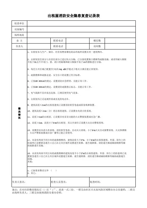 出租屋消防安全隐患复查记录表