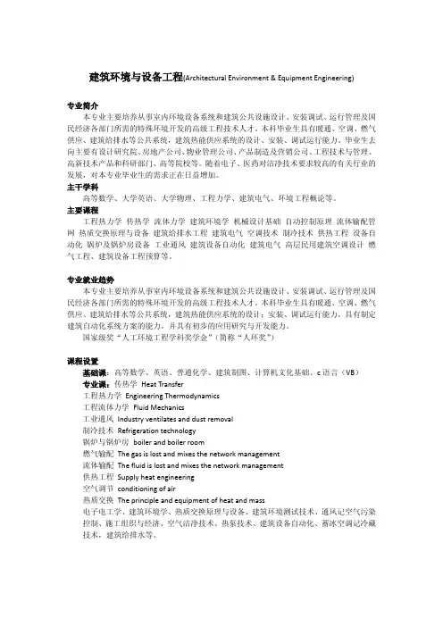 建筑环境与设备工程专业介绍