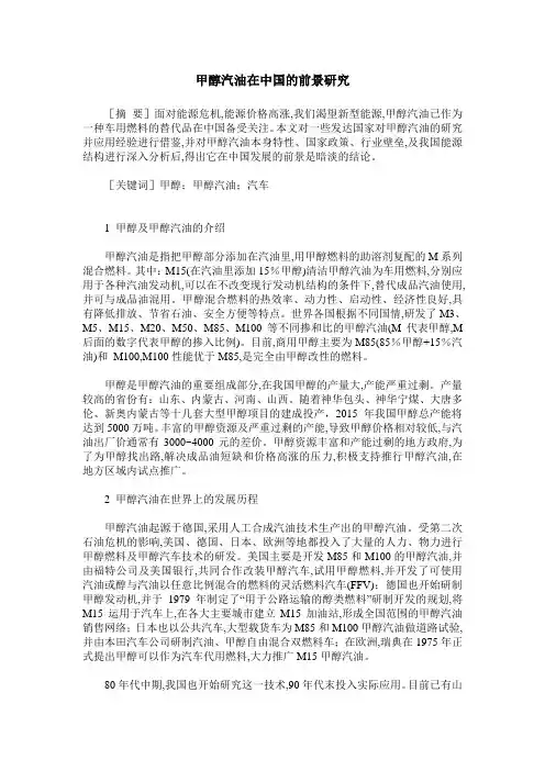 甲醇汽油在中国的前景研究