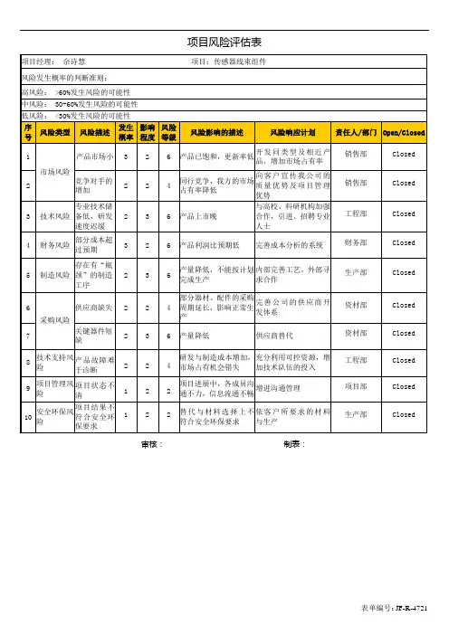  项目风险评估表