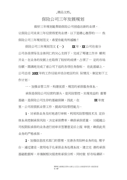 保险公司三年发展规划