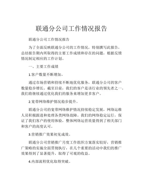 联通分公司工作情况报告