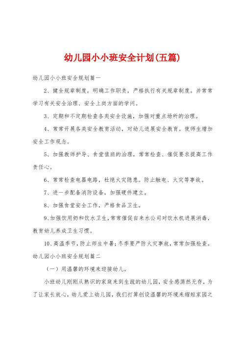 幼儿园小小班安全计划(五篇)