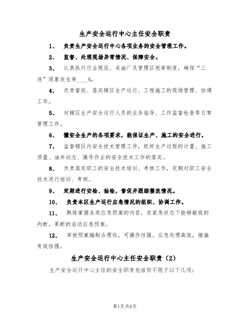 生产安全运行中心主任安全职责(5篇)