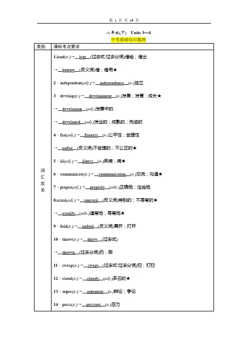 8年级(下)Units3-4