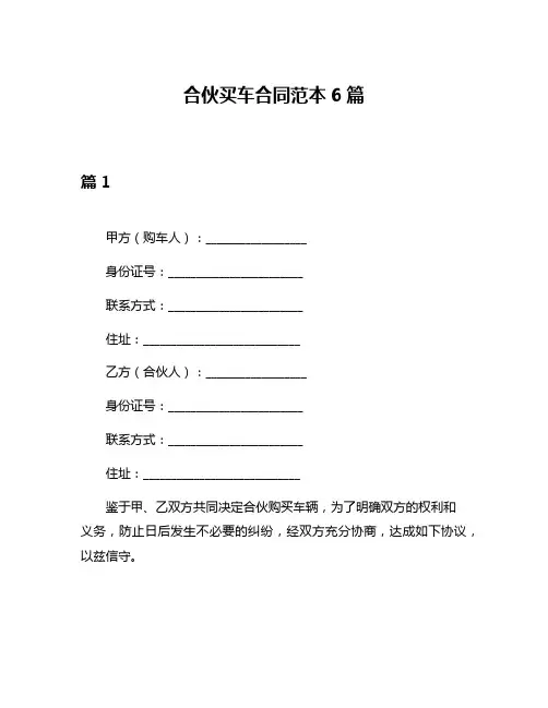 合伙买车合同范本6篇