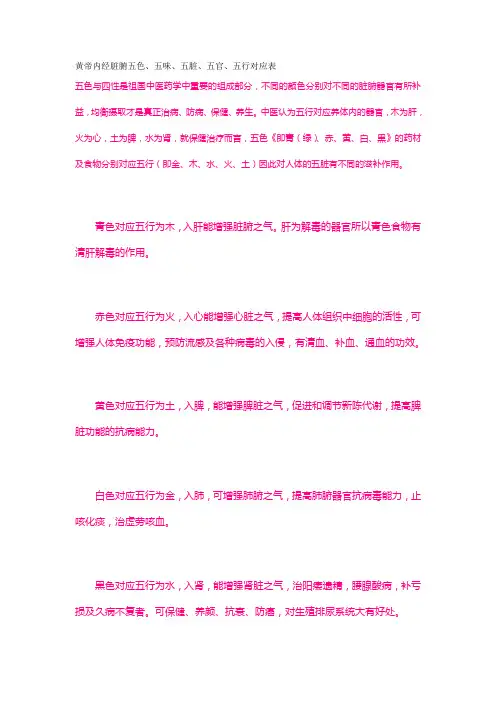 黄帝内经脏腑五色