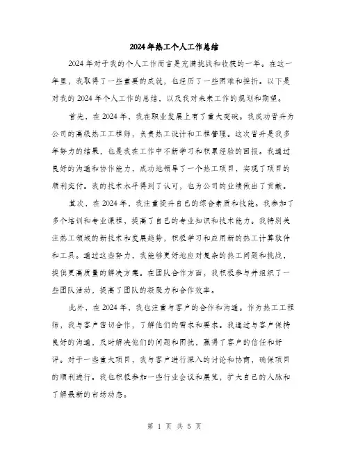 2024年热工个人工作总结(二篇)