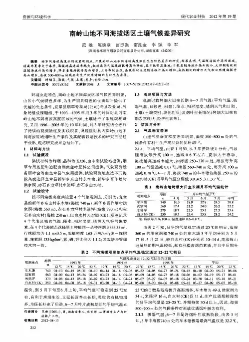 南岭山地不同海拔烟区土壤气候差异研究