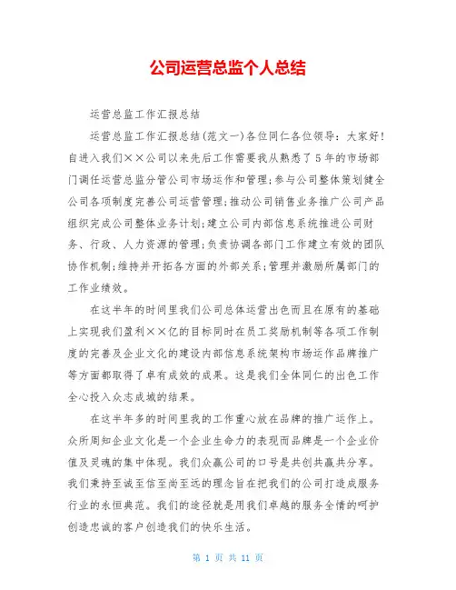 公司运营总监个人总结