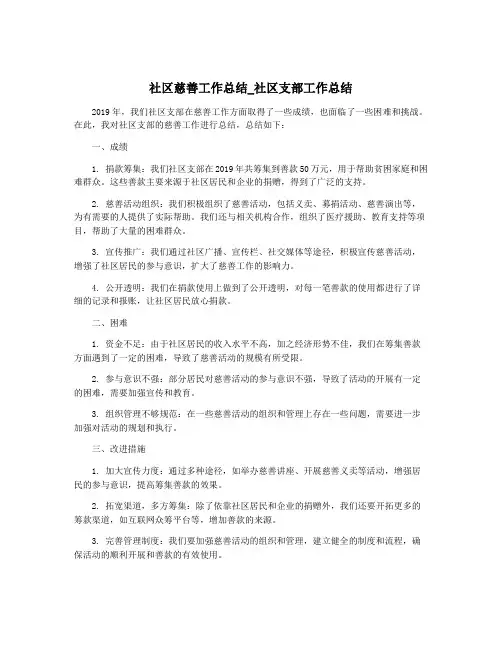 社区慈善工作总结_社区支部工作总结
