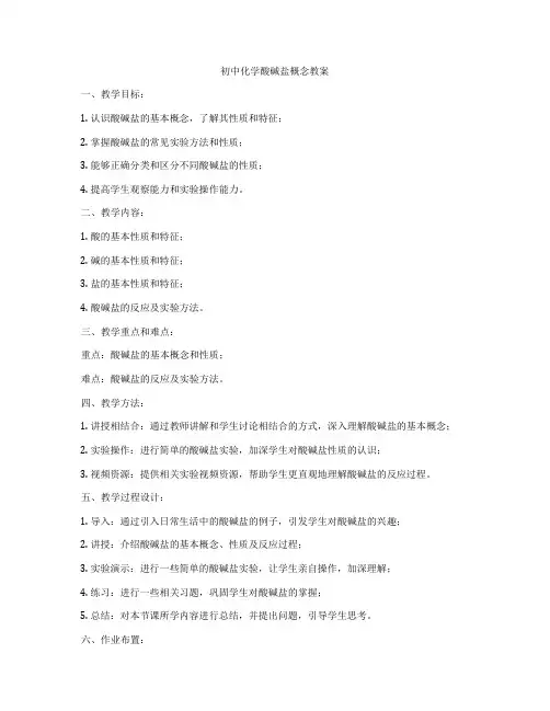 初中化学酸碱盐概念教案