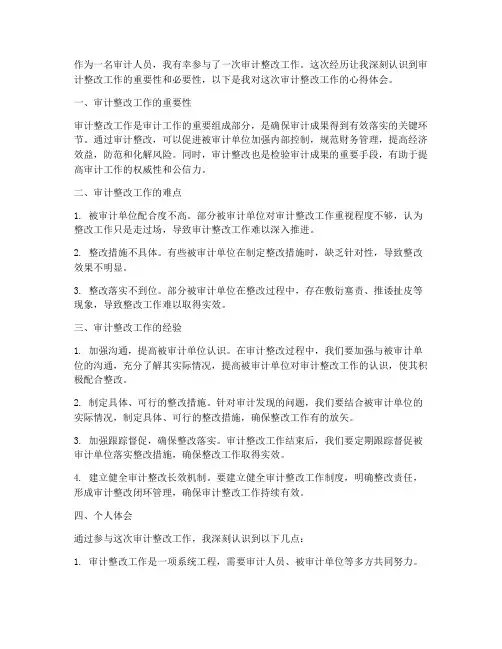 审计整改工作心得体会