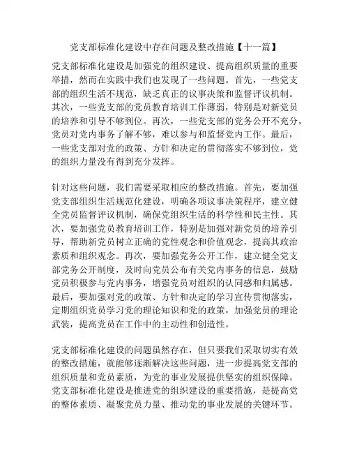 党支部标准化建设中存在问题及整改措施【十一篇】